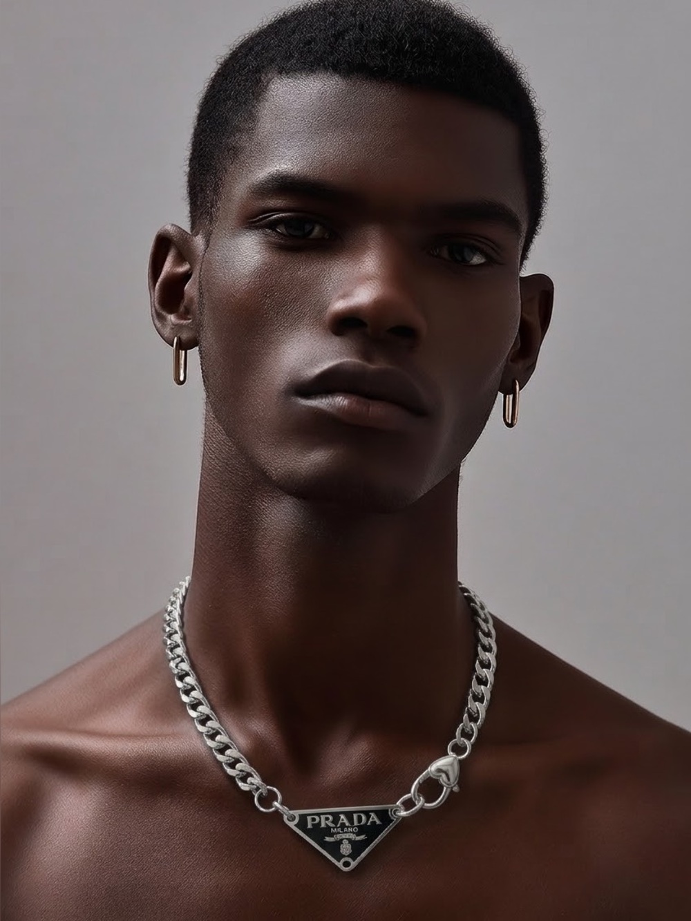 Prada/Silver-Tone Triangle Logo Chain Necklace - Men